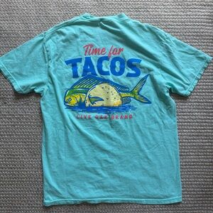 Live Oak Brand “Time for Tacos” Pocket Tee Size M Comfort Colors Mint Green Fish